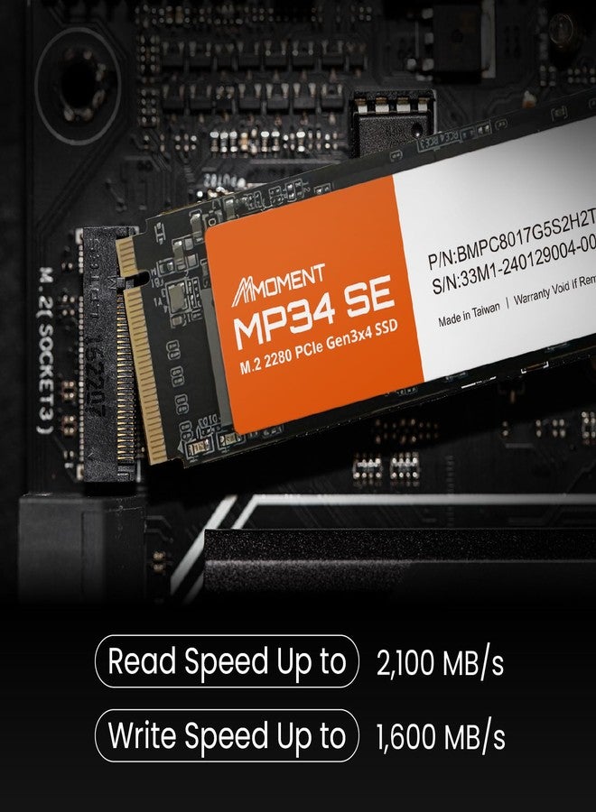 MMOMENT MP34 SE 512GB PCIe Gen3 NVMe M.2 2280 Internal Solid State Drive, Gen3.0X4 Read Speed Up to 2100MB/s for Latop and PC - Image 2
