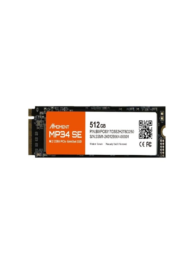 MMOMENT MP34 SE 512GB PCIe Gen3 NVMe M.2 2280 Internal Solid State Drive, Gen3.0X4 Read Speed Up to 2100MB/s for Latop and PC - Image 1