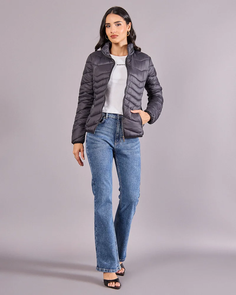 Redtag Women Charcoal Padded Jacket