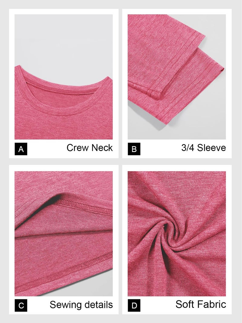 Beautife Plus Size Tops for Womens 3/4 Sleeve Casual T Shirts Loose Fit Tunic Blouse Pink - Image 5