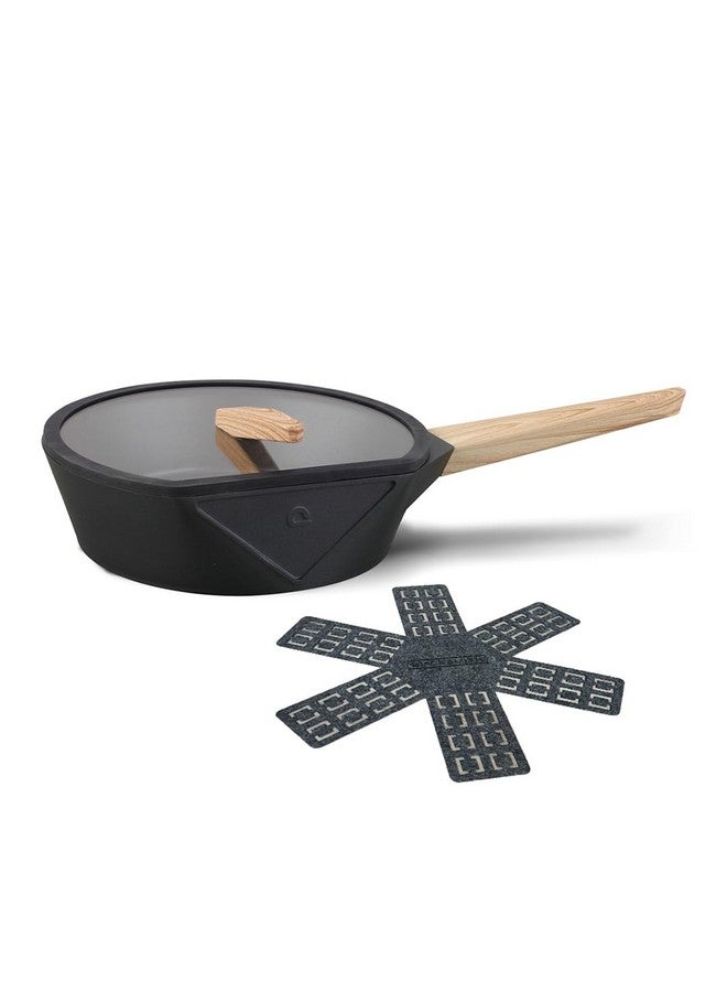 BLACKSMITH Saute Pan with Glass Lid 28 cm | Non Stick Deep Frying Pan Non Stick Induction Cookware/cooktop Nonstick Cooking Pan with Wooden Handle,Best for Gifting - Image 1