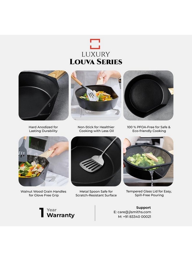 BLACKSMITH Saute Pan with Glass Lid 28 cm | Non Stick Deep Frying Pan Non Stick Induction Cookware/cooktop Nonstick Cooking Pan with Wooden Handle,Best for Gifting - Image 5