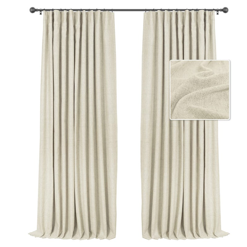 INOVADAY Blackout Curtains  1-Panel Linen Textured 100% Thermal Insulated Room Darkening Sun Blocking Drapes for Bedroom  Nursery  Living Room + 10 Curtain Ring Clips - 1 Panel W50xL96 Natural Flax - Image 1