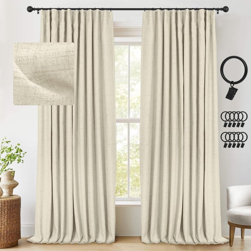 INOVADAY Blackout Curtains  1-Panel Linen Textured 100% Thermal Insulated Room Darkening Sun Blocking Drapes for Bedroom  Nursery  Living Room + 10 Curtain Ring Clips - 1 Panel W50xL96 Natural Flax - Image 2