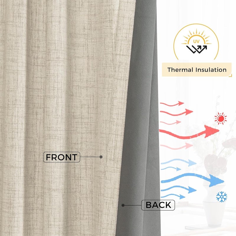 INOVADAY Blackout Curtains  1-Panel Linen Textured 100% Thermal Insulated Room Darkening Sun Blocking Drapes for Bedroom  Nursery  Living Room + 10 Curtain Ring Clips - 1 Panel W50xL96 Natural Flax - Image 4