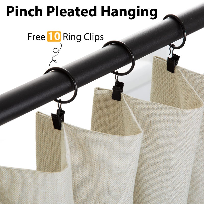 INOVADAY Blackout Curtains  1-Panel Linen Textured 100% Thermal Insulated Room Darkening Sun Blocking Drapes for Bedroom  Nursery  Living Room + 10 Curtain Ring Clips - 1 Panel W50xL96 Natural Flax - Image 3