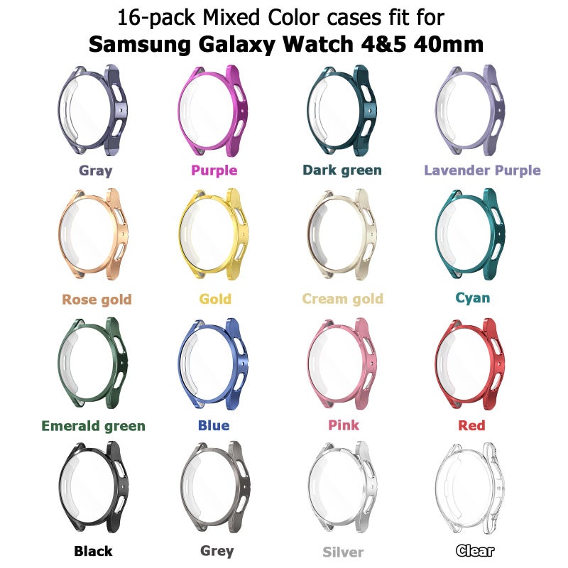 RICHONE [16Pack] Compatible with Samsung Galaxy Watch 4/5/FE 40mm Screen Protector, Flexible TPU Bumper Case Full Protection Face Covers Accessories for Samsung Watch FE 5/4 40 MM 16 Pcs Multicolor - Image 5