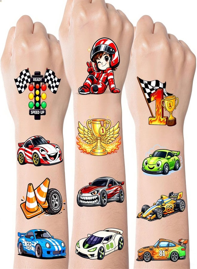 Ozepao 100 Pcs Race Car Temporary Tattoos for Kids, 2"×2" Individually Wrapped Car Party Favors, Car Themed Birthday Decorations for Boys and Girls - Image 1