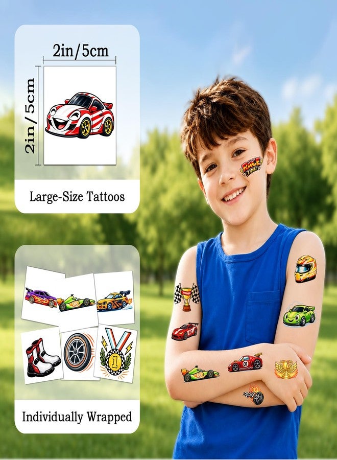 Ozepao 100 Pcs Race Car Temporary Tattoos for Kids, 2"×2" Individually Wrapped Car Party Favors, Car Themed Birthday Decorations for Boys and Girls - Image 3