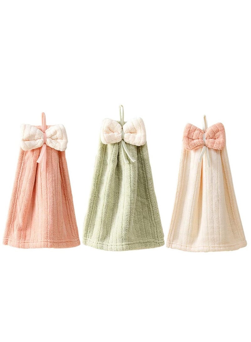 Hand Towels, 3Pcs Cute Bow Tie Children Cartoon Towel, Household Towel for Kitchen Bathroom  Absorbent Quick-Drying Wash Hanging Hand Towel, Hanging Hand Towel  - Image 1