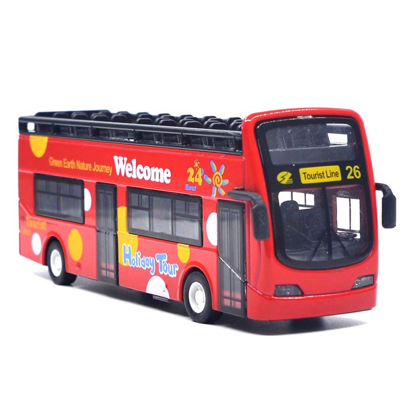 Ailejia City Bus Sightseeing Double Decker Bus Model Open Top Pull Back Toy Die Cast Pull Back Vehicles Mini Model Car Lights and Music Red - Image 2