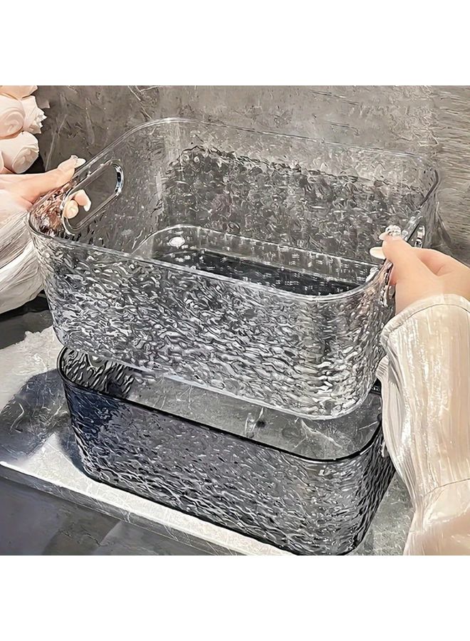 صندوق تخزين بلاستيكي بتصميم تموجات رمادي شفاف مع مقبض منظم متعدد الأغراض - Image 1
