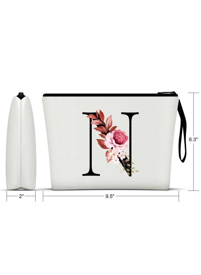 Vavabox A-Z Personalized Makeup Bag, Birthday Gifts for Women Mom, Gifts for Best Friend, Bride Bridesmaid Cosmetic bag (N, White) - Image 2