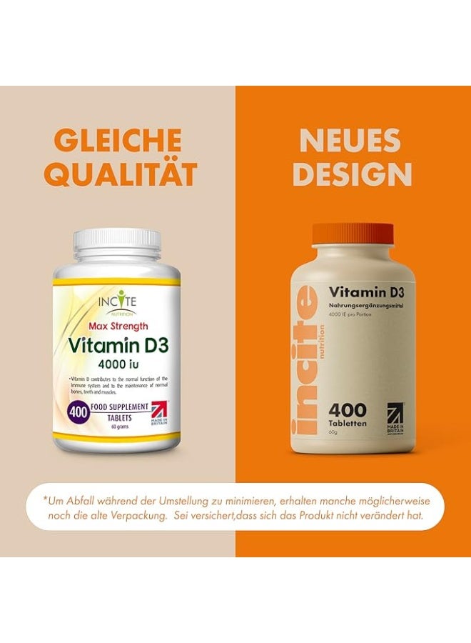 INCITE Vitamin D — 4000 IU  Supports immune system function and helps maintain healthy bones and teeth. Made in the United Kingdom — 400 tablets. - Image 2