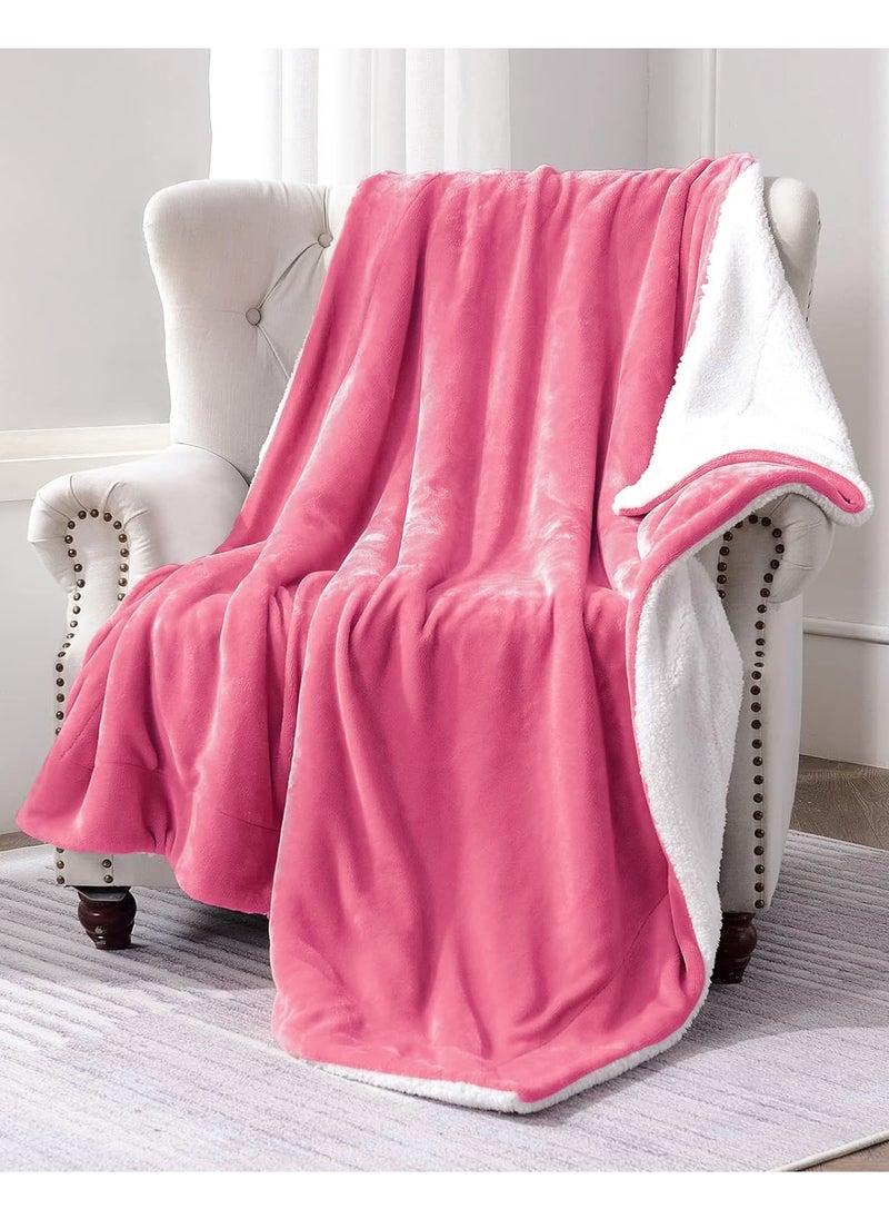 Fabienne Soft Sheep Reversible Sherpa Blanket King Size for Bed Throw Sofa Travel Flannel Blanket Pink 220x240cm  - Image 2
