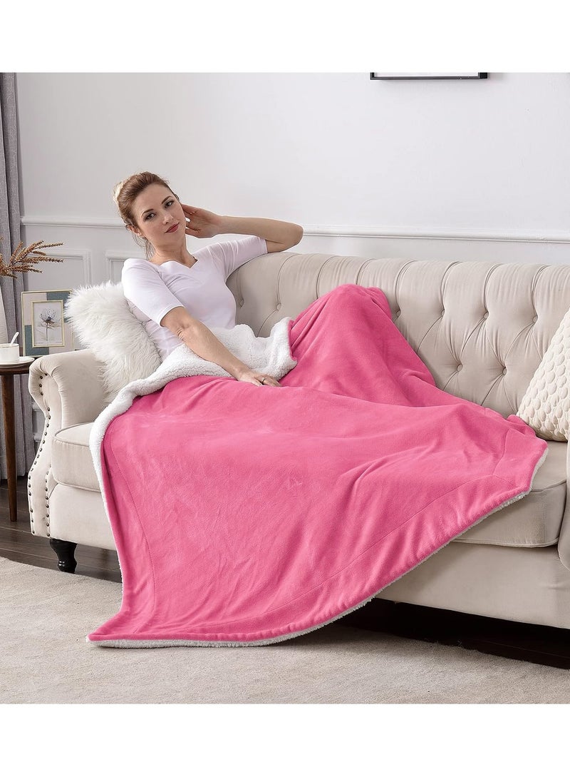 Fabienne Soft Sheep Reversible Sherpa Blanket King Size for Bed Throw Sofa Travel Flannel Blanket Pink 220x240cm  - Image 5