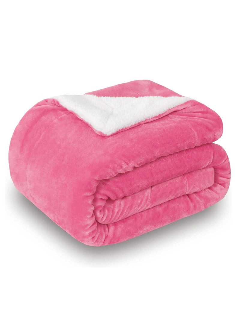 Fabienne Soft Sheep Reversible Sherpa Blanket King Size for Bed Throw Sofa Travel Flannel Blanket Pink 220x240cm  - Image 1