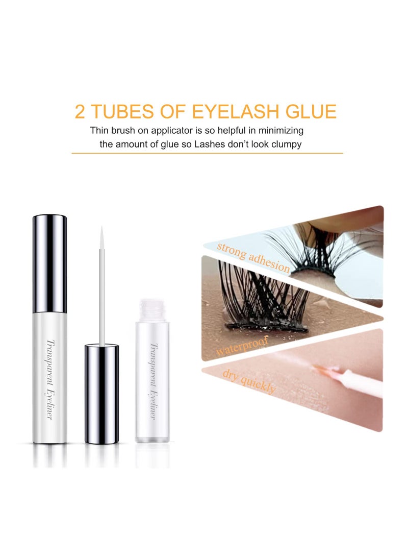 DIY Lash Extension Kit - 72 Soft & Lightweight Volume Clusters, C Curl 0.07mm, 10-15mm Mixed Lengths, At-Home Eyelash Extensions with Glue & Tweezers Included. - Image 4