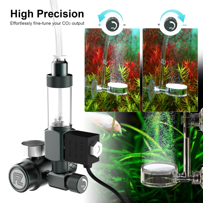 FZONE Aquarium COâ‚‚ Regulator, Aquarium COâ‚‚ System Mini Kit with Diffuser, Upgraded DC Solenoid and Bubble Counter Check Valve, for Establishing COâ‚‚ System in Aquatic Plant Tank - Image 5