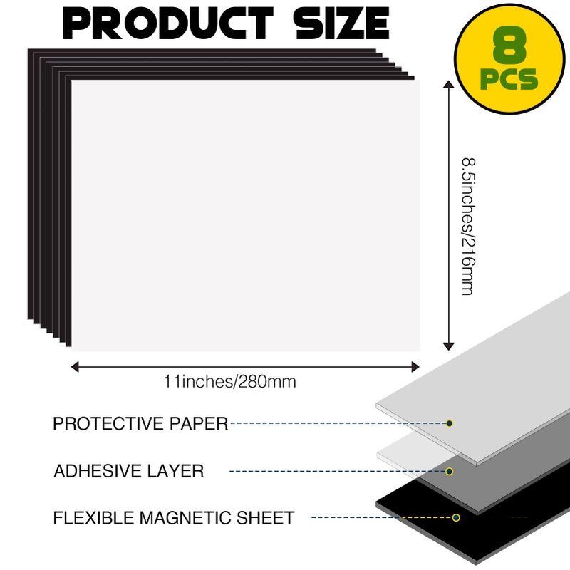CHUNNIAO Adhesive Magnetic Sheets for Letter Size 8.5x11 (Pack of 8),Magnet Sheets with Self-Stick Adhesive for Home/Classroom/Office,Easy Cut DIY Paper Craft Magnet - Image 2