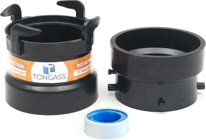 TonGass (Combo Pack) RV Sewer Hose Fitting Adapter to PVC, RV Sewer Connection & Termination Adapter - 3" Hub x Bayonet Hooks with Thread Seal Tape - Image 1