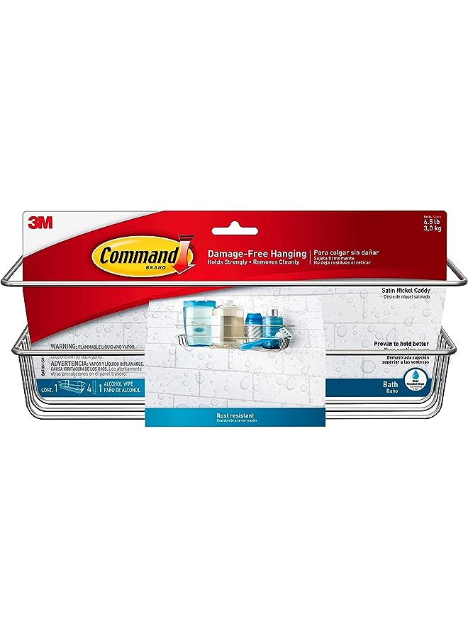 Command Shower Caddy, Satin Nickel, 1-Caddy, 1-Prep Wipe, 4-Water-Resistant Strips, Organize Damage-Free - Image 1