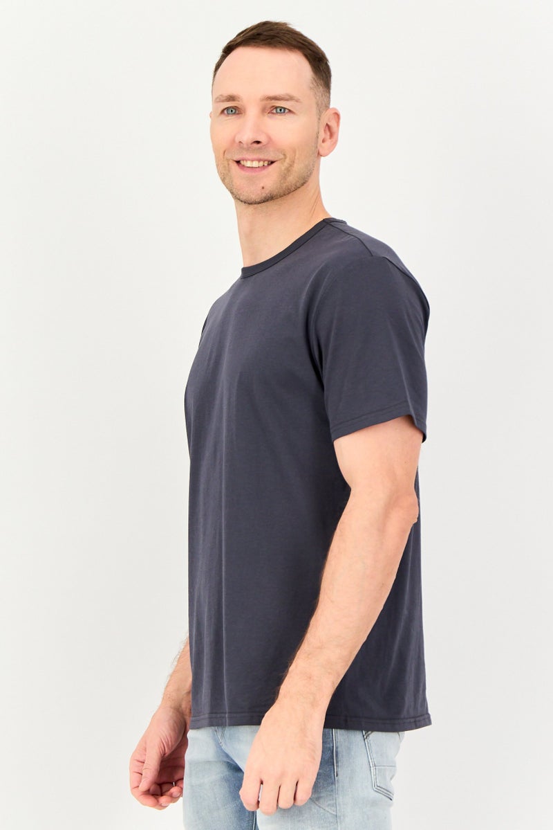Algspar Men Crew Neck Plain Short Sleeve T-Shirt, Dark Grey - Image 4