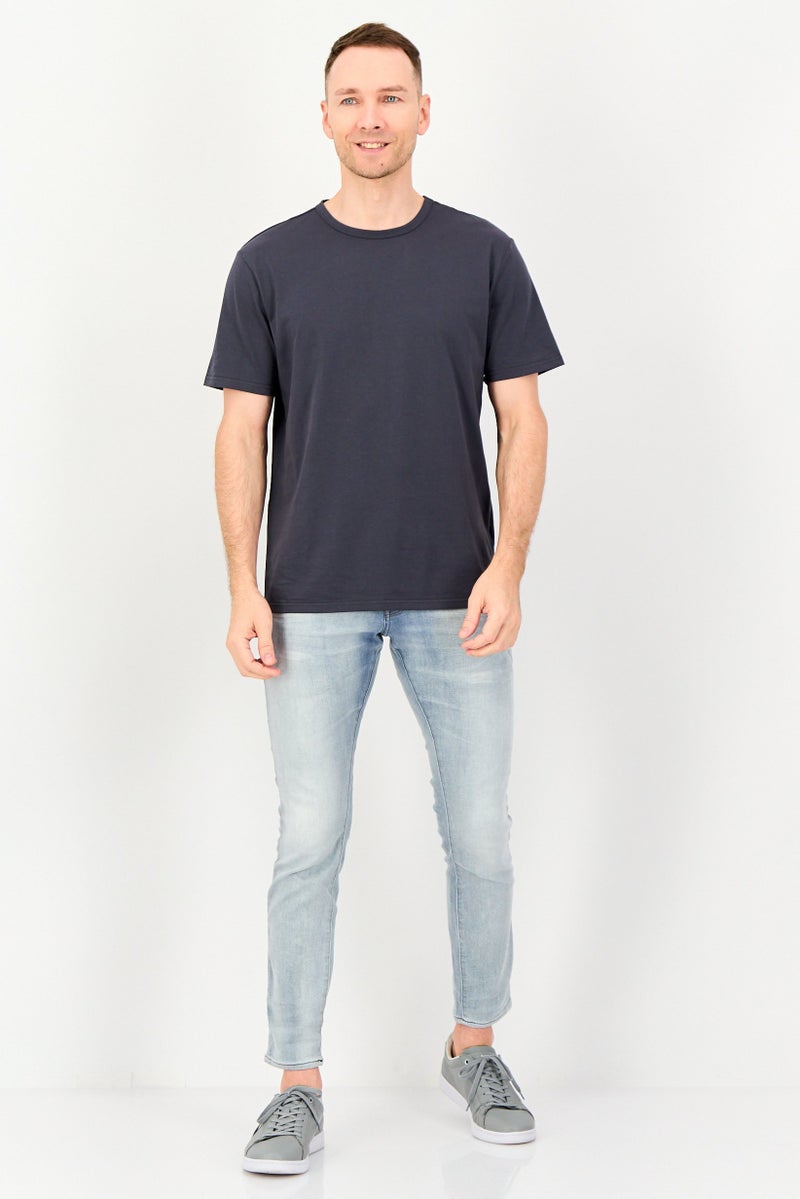 Algspar Men Crew Neck Plain Short Sleeve T-Shirt, Dark Grey - Image 3