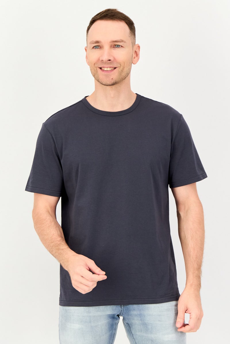 Algspar Men Crew Neck Plain Short Sleeve T-Shirt, Dark Grey - Image 1