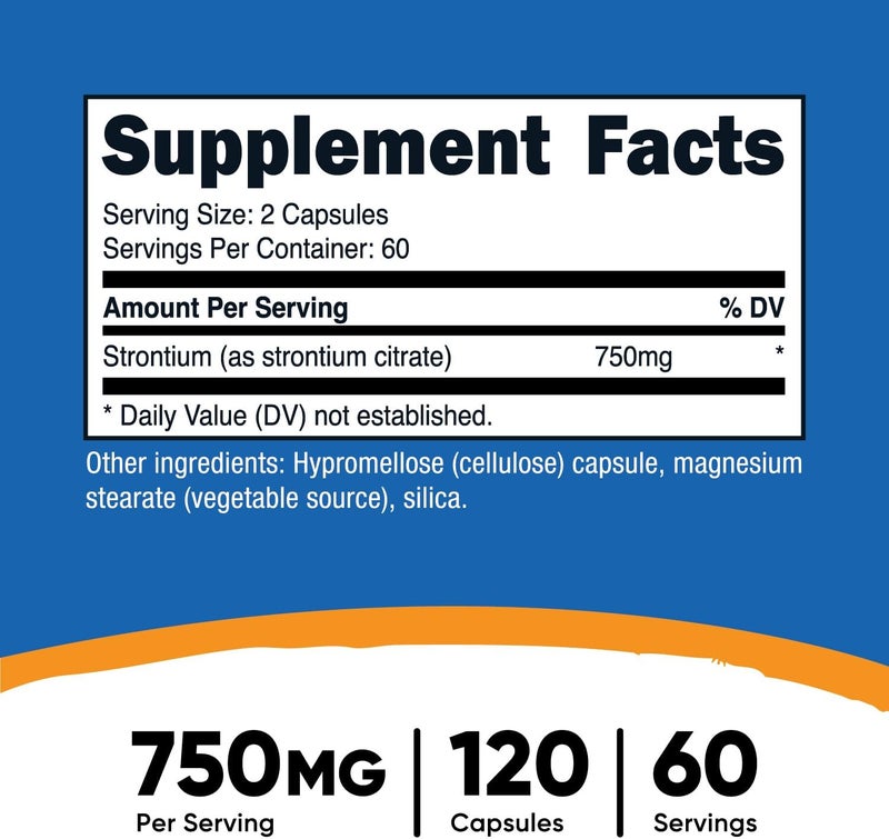 Nutricost Strontium Capsules 750mg 120 Capsules  Vegetarian NonGMO Gluten Free - Image 2