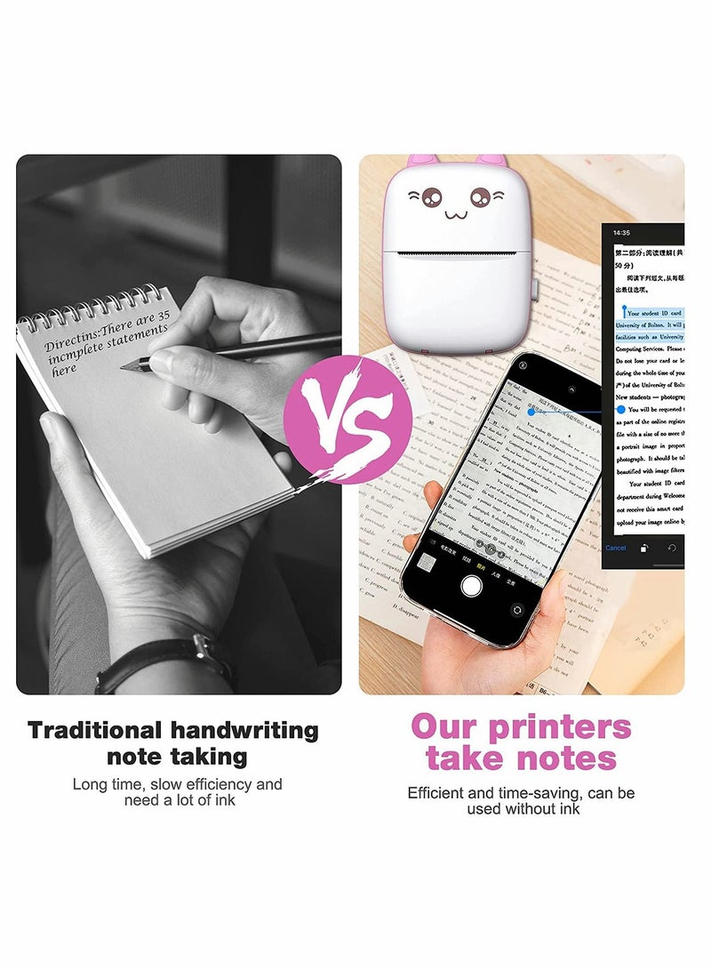 Portable Printer, Mini Pocket Printer Wireless Bluetooth Thermal Printer with Thermal Printing Paper USB Cable for Note Photo Web Document Printing Label Receipt Study Home Office, Pink - Image 2