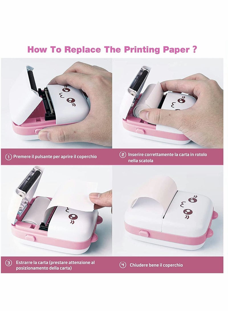 Portable Printer, Mini Pocket Printer Wireless Bluetooth Thermal Printer with Thermal Printing Paper USB Cable for Note Photo Web Document Printing Label Receipt Study Home Office, Pink - Image 4