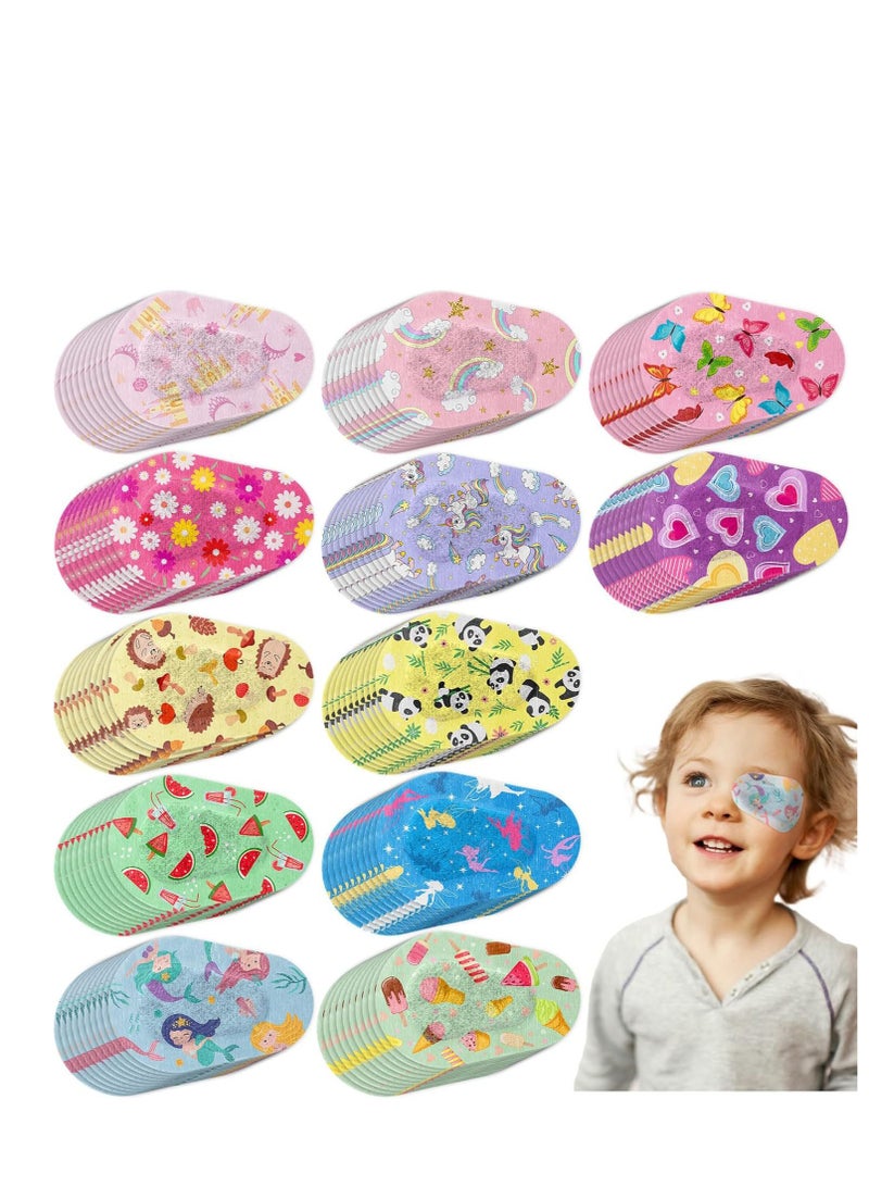 Adhesive Eye Patches 60 Pcs Kids Girls Patches Toddler Bulk Patch Fabric Breathable Fun Cute Designs Cotton Bandages For Light Blocking 12 Styles - Image 1