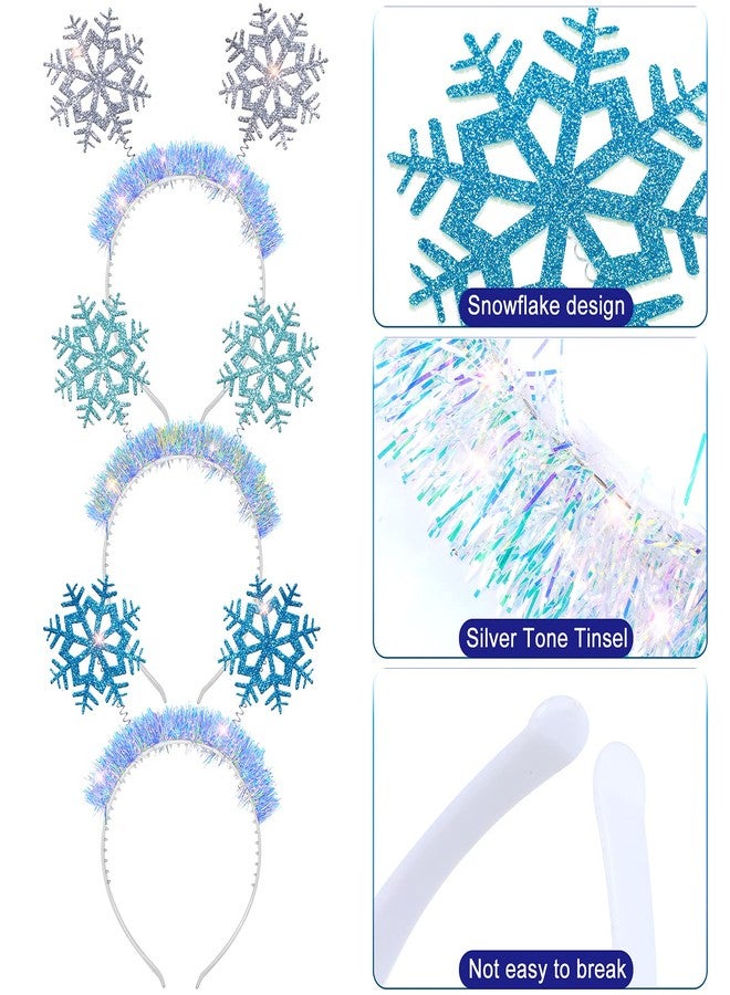 كانلير مجموعة كانلييه المكونة من 6 قطع من عصابات الرأس اللامعة على شكل ندفة ثلجية، إكسسوارات أزياء عيد الميلاد، تيجان ندفة الثلج، حفلات رأس السنة الجديدة ذات الطابع الجليدي (أبيض، أزرق، كحلي) - Image 3