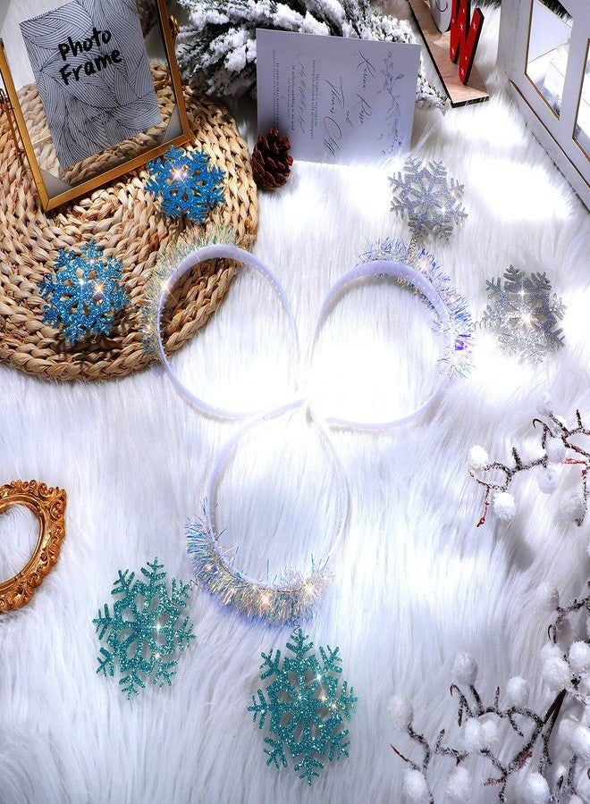 كانلير مجموعة كانلييه المكونة من 6 قطع من عصابات الرأس اللامعة على شكل ندفة ثلجية، إكسسوارات أزياء عيد الميلاد، تيجان ندفة الثلج، حفلات رأس السنة الجديدة ذات الطابع الجليدي (أبيض، أزرق، كحلي) - Image 4