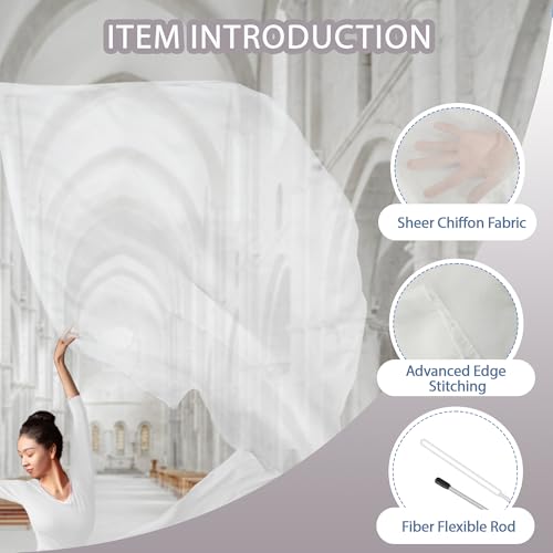 Baisdan 54"x54" Worship Flags for Dance Church, Praise Dance Flags, Silk-like Chiffon Flag with Flexible Rods & Storage Bag, Set of 2, White - Image 3