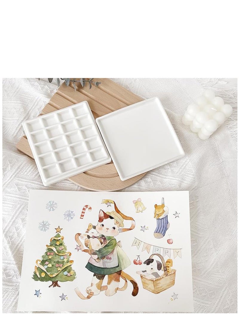 SYOSI 20 Wells Porcelain Paint Palette with Cover Ceramic Palette Mixing Tray for Painting Watercolor Gouache Color Mixing Painting Palette Hobby and Crafts - Image 5