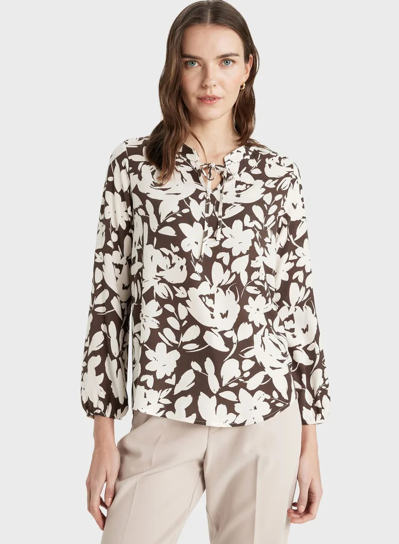 ديفاكتو Regular Fit Crew Neck Long Sleeve Blouse