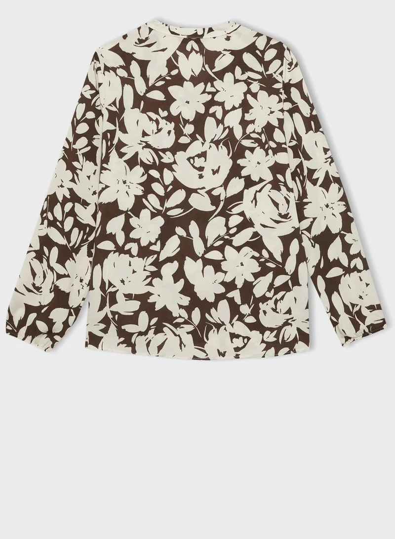 ديفاكتو Regular Fit Crew Neck Long Sleeve Blouse