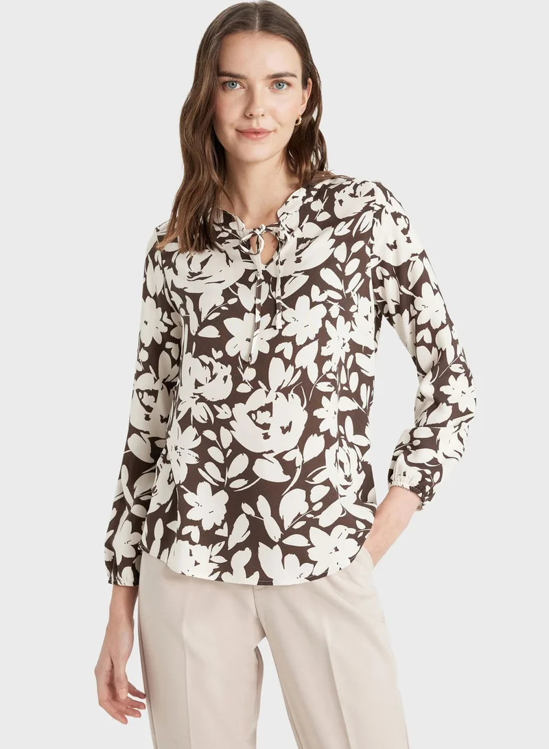 ديفاكتو Regular Fit Crew Neck Long Sleeve Blouse