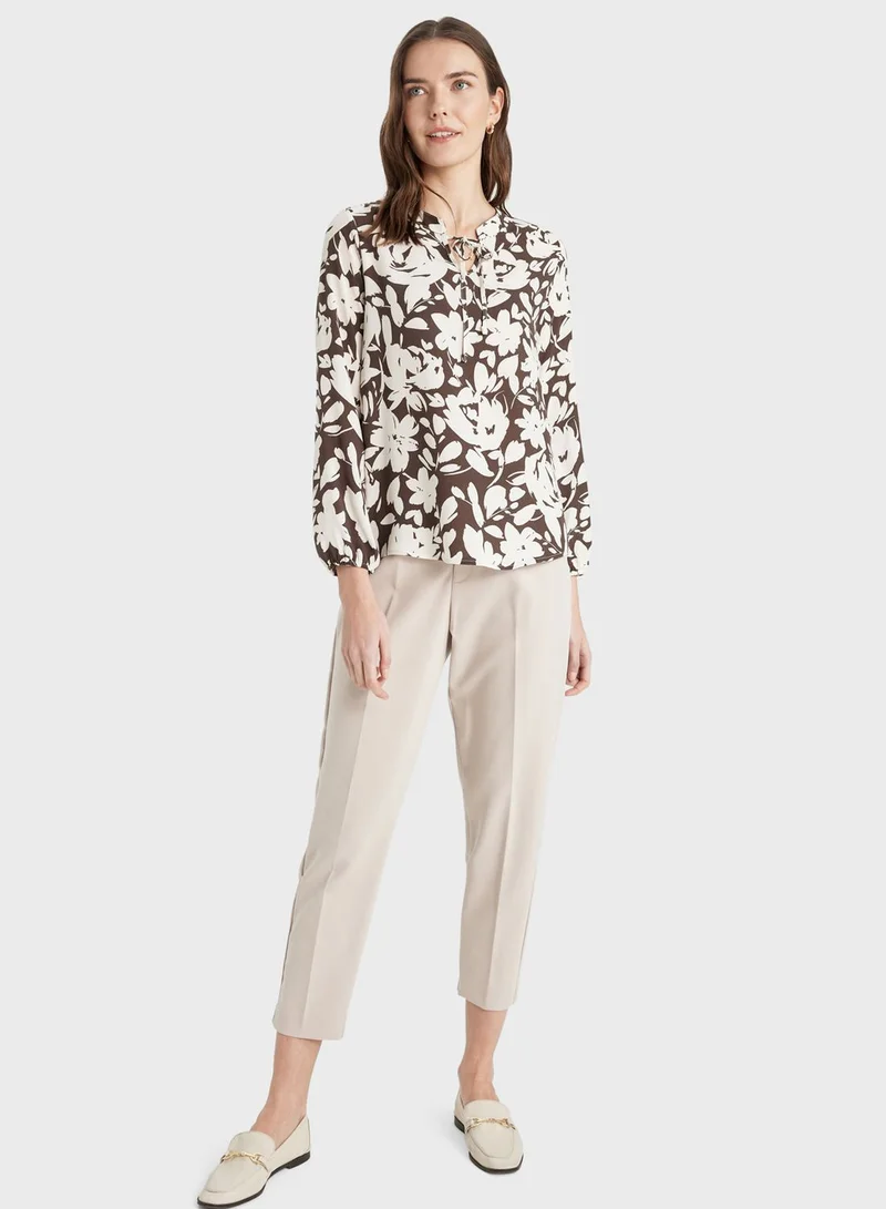 ديفاكتو Regular Fit Crew Neck Long Sleeve Blouse
