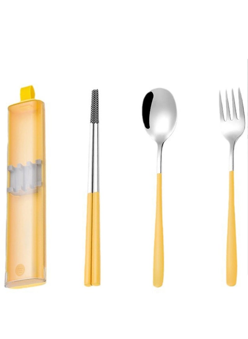 1 Set Travel Utensils Set Portable Utensils with Case Stainless Steel Cutlery Set Reusable Flatware Chopsticks Spoon Silverware Set Suitable for Camping and Travel - Image 1