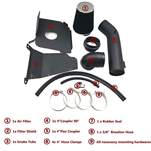 OBUYTO 4 Inch Cold Air Intake Filter Kit & Heat Shield for 2009-2014 Silverado 1500 GMC Sierra 1500 Yukon Escalade ESV EXT (Black & Black) - Image 3