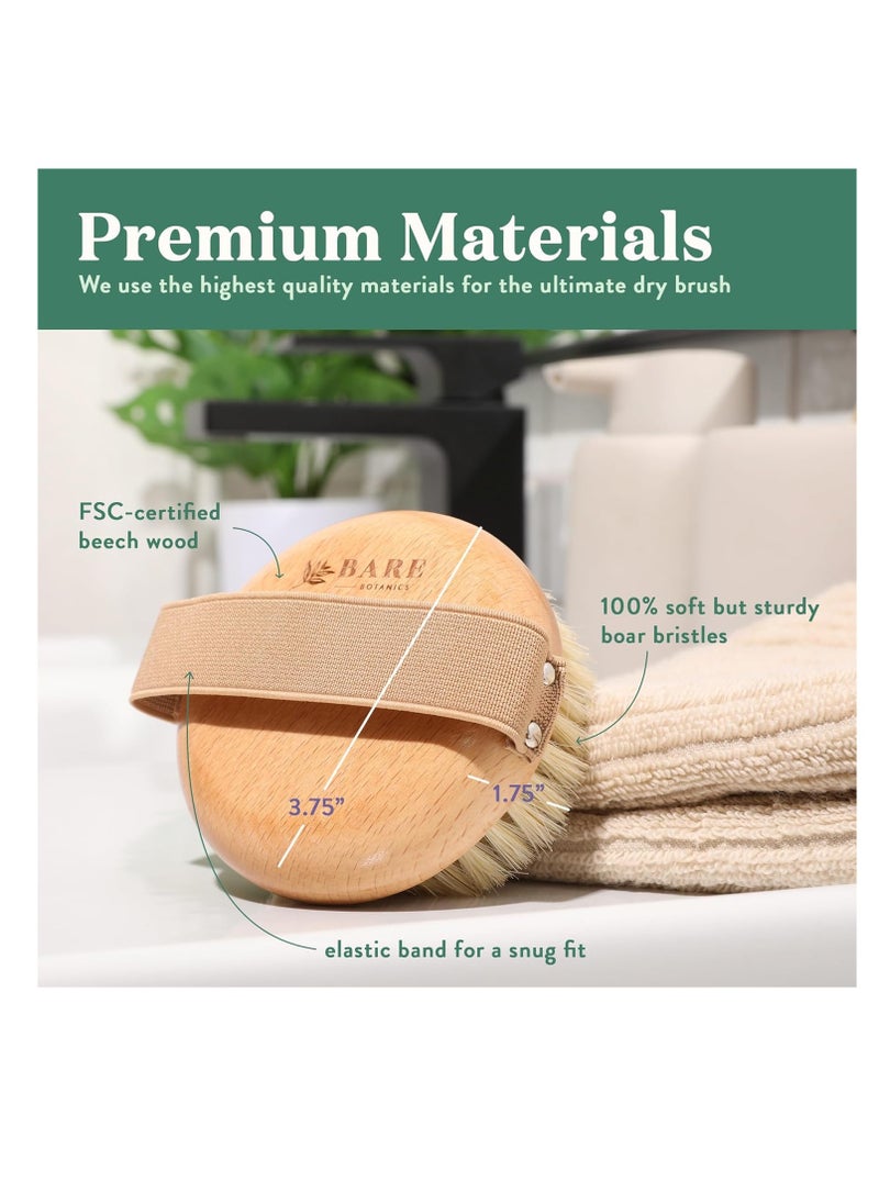 Bare Botanics Dry Body Brush for Lymphatic Drainage | Gentle Exfoliation for Soft Skin | Ergonomically Designed with Elastic Strap | Soft but Firm Natural Boar Bristles