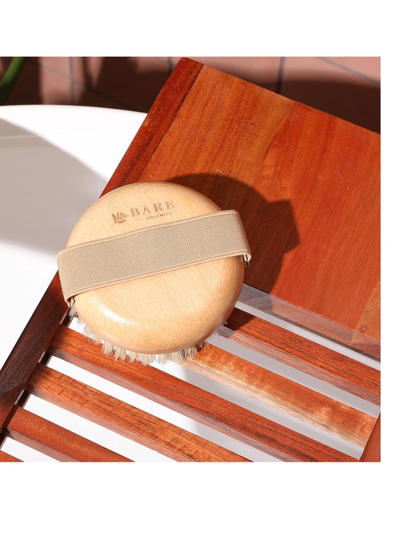 Bare Botanics Dry Body Brush for Lymphatic Drainage | Gentle Exfoliation for Soft Skin | Ergonomically Designed with Elastic Strap | Soft but Firm Natural Boar Bristles