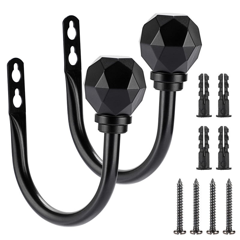 Sumnacon Sumnacon 2Pcs Metal Curtain Holdbacks  Wall Mounted Drapery Tiebacks with Screws Decorative Curtain Holders for Bedroom Livingroom Patio Office Home Decor Black