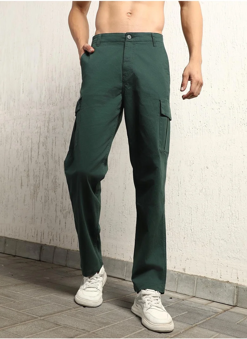 هوبرهولمي Relaxed Fit Forest Green Loose Fit Cotton Cargos for Men