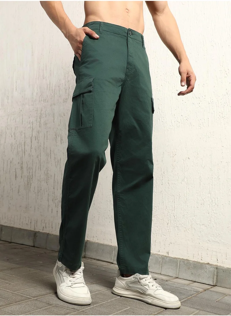 Hubberholme Relaxed Fit Forest Green Loose Fit Cotton Cargos for Men