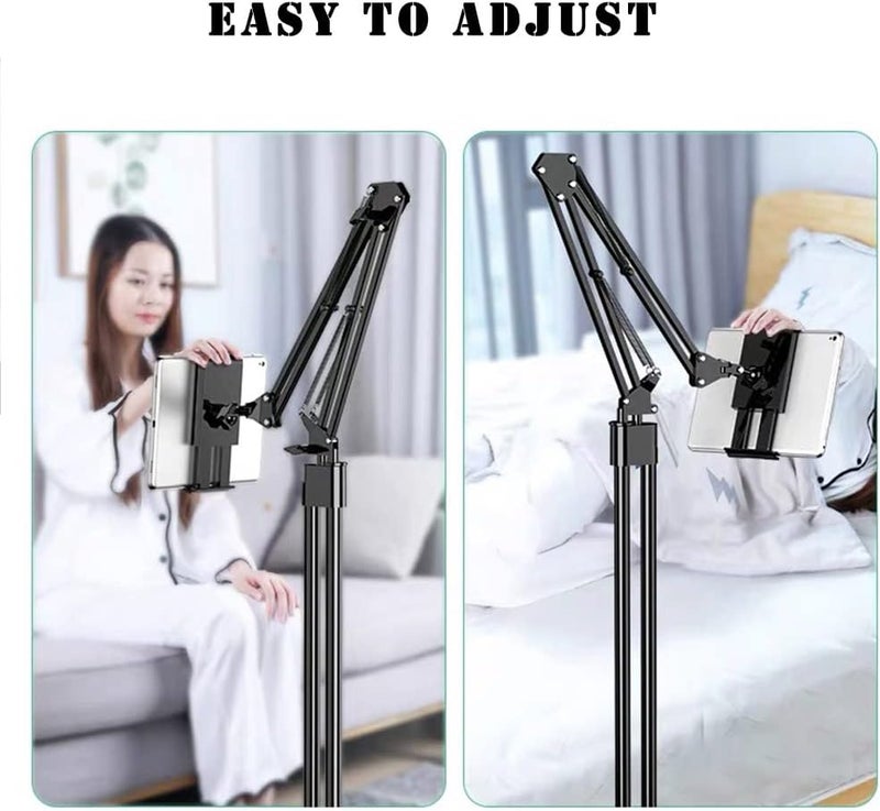 2 In 1 Tablet Stand Holder Adjustable For Bed Desk Phone Stand Holder Floor Stand For 4.6-11.9'' Ipad, Iphone, Samsung Galaxy Tablet Black - Image 3