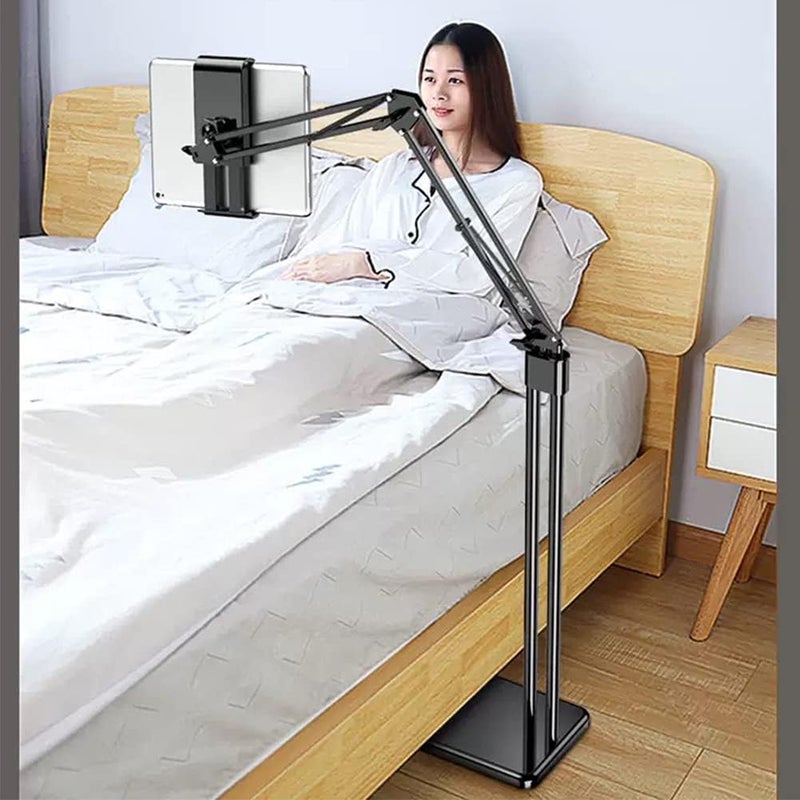 2 In 1 Tablet Stand Holder Adjustable For Bed Desk Phone Stand Holder Floor Stand For 4.6-11.9'' Ipad, Iphone, Samsung Galaxy Tablet Black - Image 1